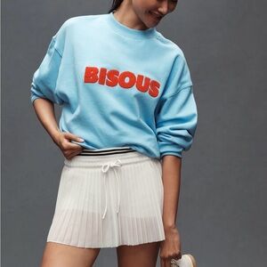 Arminta James for Anthropologie Blue Sweatshirt with Red 'Bisous'